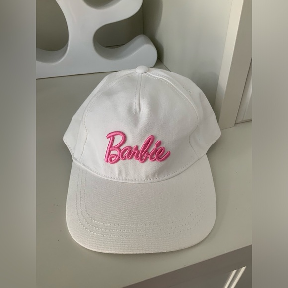 URBAN OUTFITTERS X BARBIE White Pink Adult Snap Back Cap Hat Flat Brim BRAND NEW - Picture 2 of 11